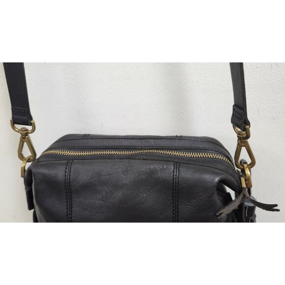 Madewell Black Leather Crossbody Bag Tassel Adjustable Strap Brass Hardware - Picture 10 of 15